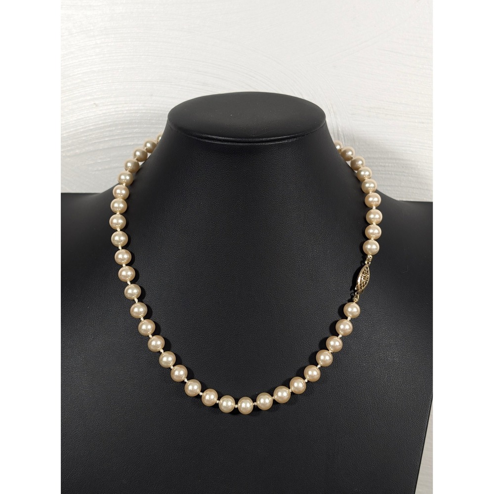 Cream Champagne Faux Pearl Necklace Glass Bead Strand 18 Inch Classic‎